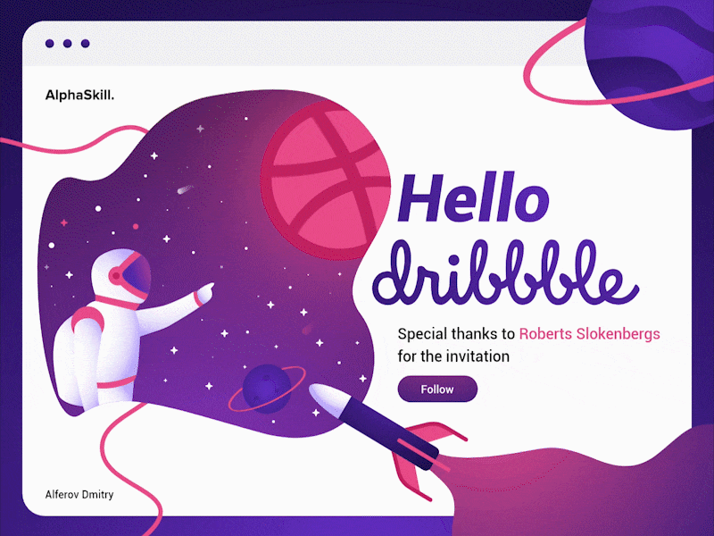 Hi Dribbble! adobe xd animation auto animate debut first shot hello hello dribbble hi hi dribbble illustration space spaceman