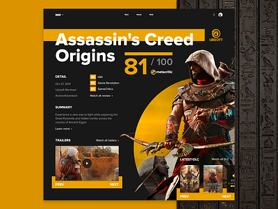 Assassin's Creed: Origins SQUARE Page adobe xd assassin assassins assassins creed creed daily ui gaming interface square ubisoft ui uiux ux uxui web design