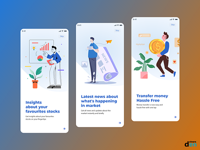 Onboarding screens for Stock News App design figma graphic design illustration interface mobileapp onboarding ui userinterface ux vector visualdesign