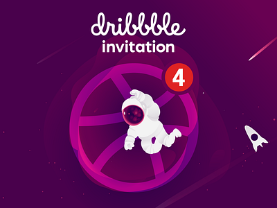 Invitation astronauts dribbble flat hello invitation card portafolio