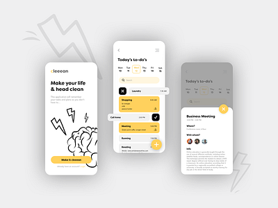 Planner app black bw illustration ui ux yellow