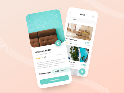 Hotel Booking App apartments app booking design hotel mint peach search travel ui uidesign ux uxdesign