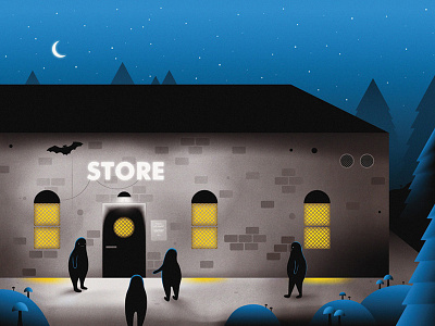 Night Store animals art artwork atmospheric building childrens book creatures design drawing forest house illustration kids book marmiai martynas pavilonis moon nature night picture book store