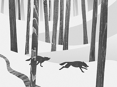 Martwood Wolves animals art black and white design forest illustration mixed media print texture trees wolves wood