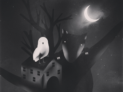 • • animals art creatures design digital gif graphics illustration moon night tree tree house