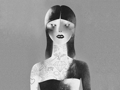 • • art black and white design diamond girl illustration ink oriental people print tattoo zombie