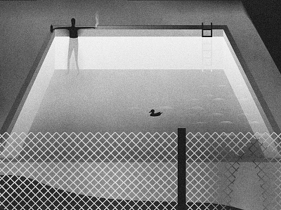 Intruder art art print bird black and white design drawing duck fence graphics human illustration night outdoors pool pool party smoke swim swimming pool water wine