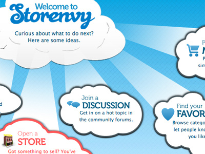 Welcome Page clouds storenvy welcome