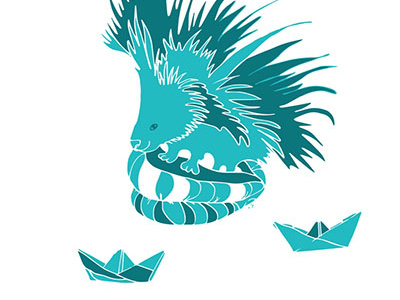 swimming porcupine (editorial illustrations - "Magicchildhood") child children digital drawing editorial funny illustration poem