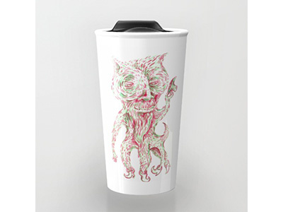 Green And Red With Hat - Travel Mug cat color design drawing illustration monster mug sketch