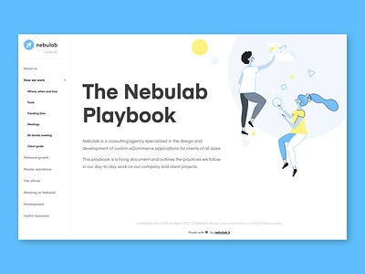 The Nebulab Playbook characters design documentation handbook illustration learning nebulab playbook website website design