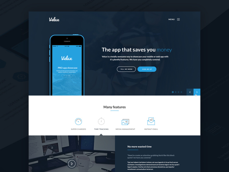 Lexi dark web app app mobile app landing page dark blue icons