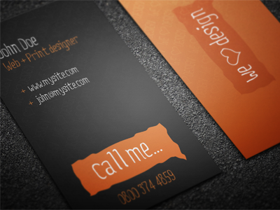 Love Design business card dark business card orange vertical business card