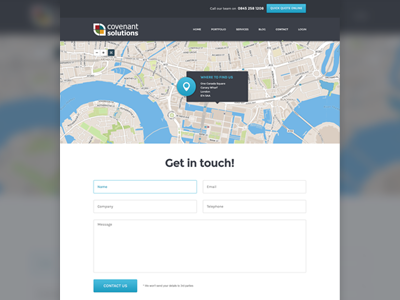 Contact page blue contact dark form maps web design