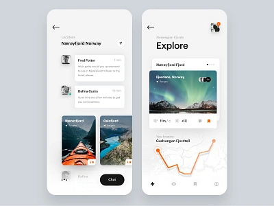 Travel App Ø Fjords Guide. Discover Norwegian Fjords app book app clean design discover fjords ios minimal minimalist norway shadows simple sketch travel app travel guide ui uiux ux