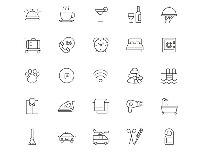 25 Minimal Hotel Service Icons ai ai design ai download free download freebie graphicpear hotel icon hotel logo hotel service hotel symbols hotel vector icon icon design icon set icons pack illustration