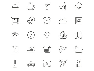 25 Minimal Hotel Service Icons