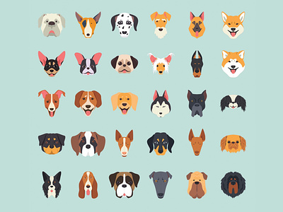 30 Dog Breeds Vector Illustration Icons