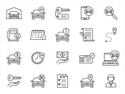 20 Car Rent Vector Icons