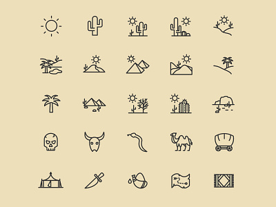 25 Desert Line Vector Icons