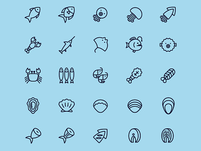 25 Vector Line Seafood Icons ai download free download freebie graphicpear icon design icons download icons pack icons set illustration illustrator logo logo design seafood seafood icon seafood vector symbol vector design vector download vector icon