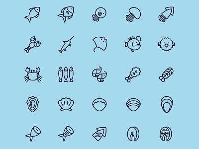 25 Vector Line Seafood Icons