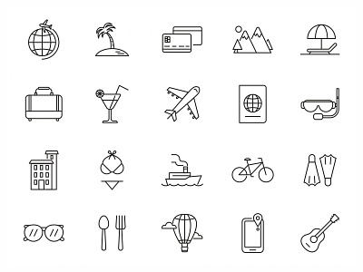 20 Vacation Vector Icons ai ai design ai download ai vector freebie icon design icons download icons pack icons set illustration illustrator logo logo design symbol vacation vacation icon vacation vector vector design vector download vector icon