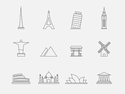 Landmark Line Icons ai ai design ai download ai vector freebie icon design icons download icons pack icons set illustration illustrator landmark landmark icon landmark vector logo logo design symbol vector design vector download vector icon