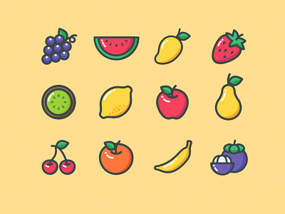12 Colored Fruit Icons