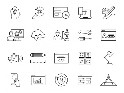 Design and Development Icons ai ai design ai download ai vector developement developement icon developement vector icon design icons download icons pack icons set illustration illustrator logo logo design symbol vector design vector download vector icon