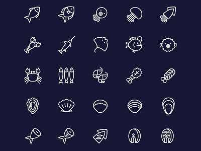 25 Vector Line Seafood Icons