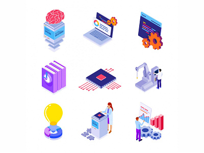 Artificial Intelligence Isometric Icons