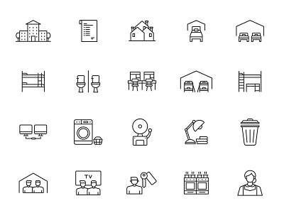 20 Dormitory Line Icons