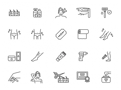 20 Hair Removal Line Icons