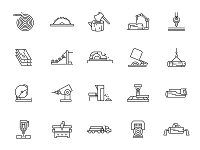 20 Wood Manufacturing Icons
