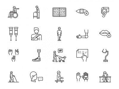 20 Disabled People Icons app design disability disability icon disabled peple free download free icons free vector graphic design icon set icons download ui ux vector icon web design wheel chair