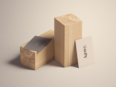 Business Cards on wood block - PSD