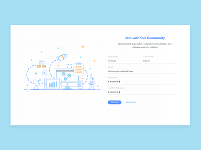 Sign Up Form blue clean illustration page research sign up simple uiux user interface website