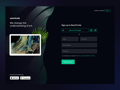 Register — SatoriTurtle app clean form login minimal onboarding sign up ui ux website