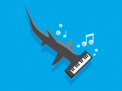 Keyboard Shark blue bubble fin key music note ocean sea water