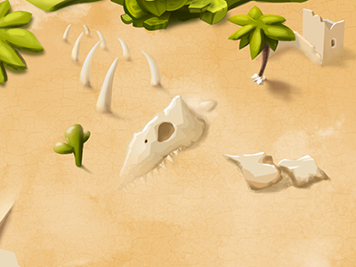 Approach to the Oasis - concept of game map dinosaur dust oasis skeleton skull