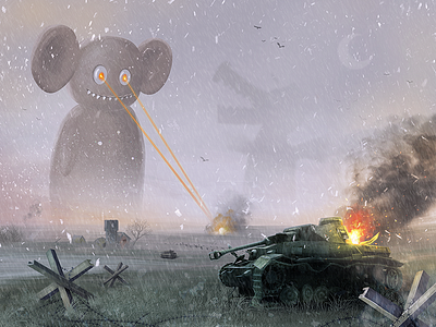Competitive work for Wargaming.net cheburashka laser monster panzer snow tank war winter