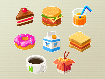 Vector Food Icons burger cake cup donut food glass icons juice milk noodle tea vector