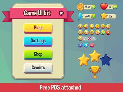 "Funtique" - game UI kit - free PSD button cartoon free game ipad iphone kit mobile play psd ui vector