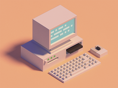 Old Computer 3d asset computer floppy game hipster isometric plastic render vintage voxel yellow