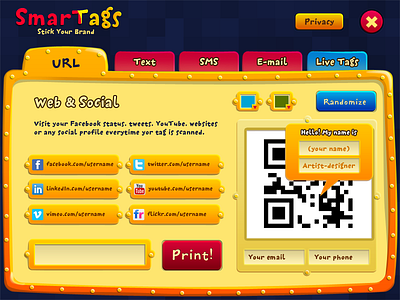 Interface for "SmarTags" project intarface plastic qr tags ui