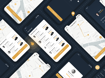 Mobile App Concept blue blue and white blue and yellow booking app branding car car app colour dark blue design interface design location rating road taxi driver typography ui ui elements ui ux user ux
