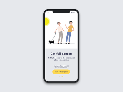 Mobile App Concept animal design dog flat fun guys illustration mobile onboarding pet restore subscribe sun typography ui ui elements ui ux user vector white and black yellow