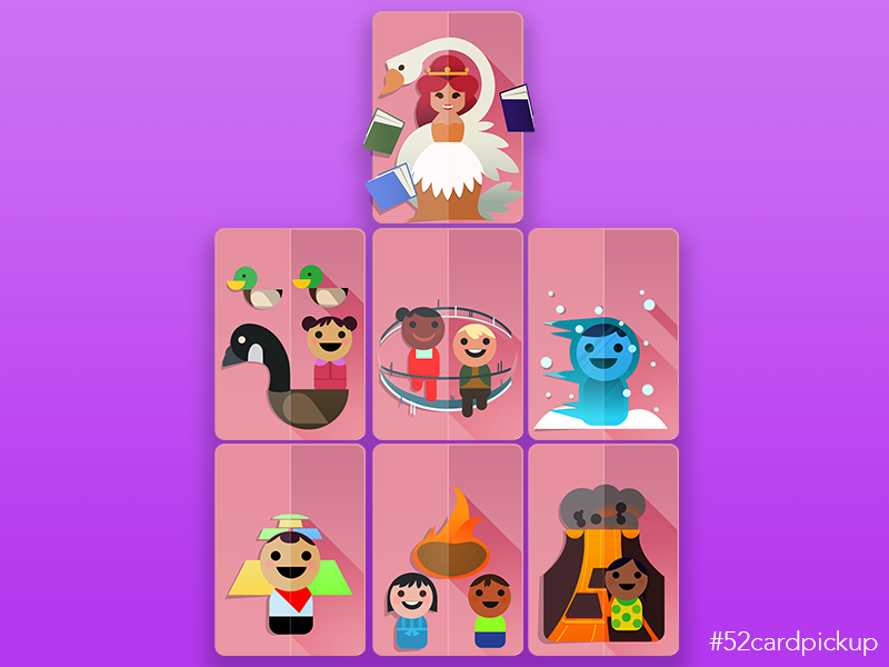 52 Pickup Queen flat design nursery rhymes card game vector paper mobilityware icons 52