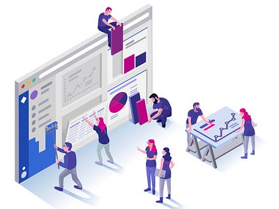 Working for smart apps for Jira branding illustration isometric people working